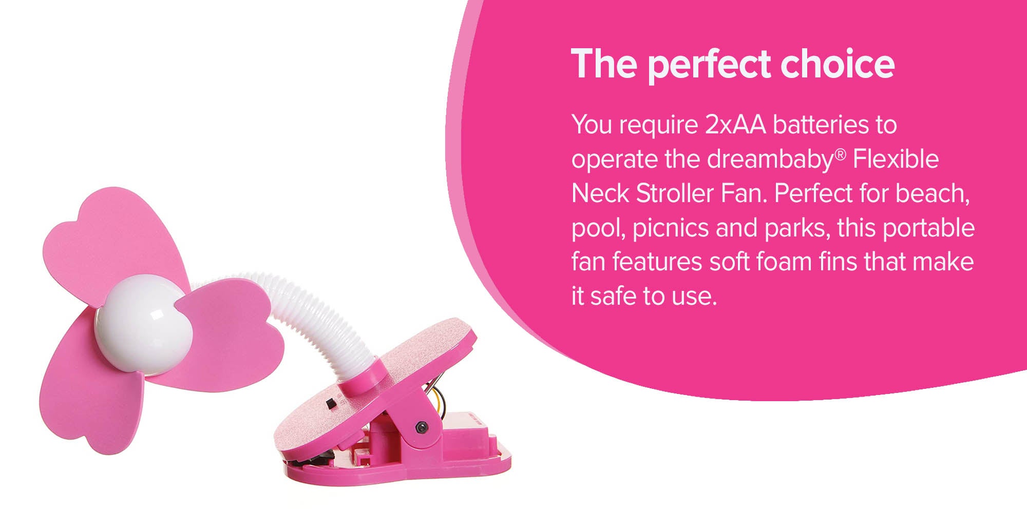 Flexible Neck Stroller Fan - Pink/White