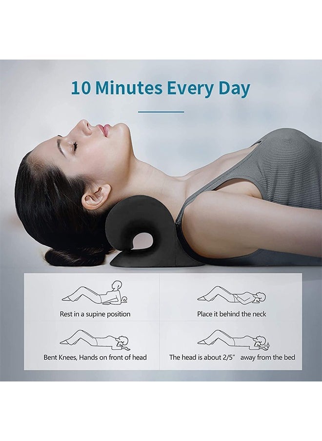 Neck and Shoulder Relaxer,Cervical Traction Device for TMJ Pain Relief and Cervical Spine Alignment,Chiropractic Pillow,Neck Stretcher (Black)