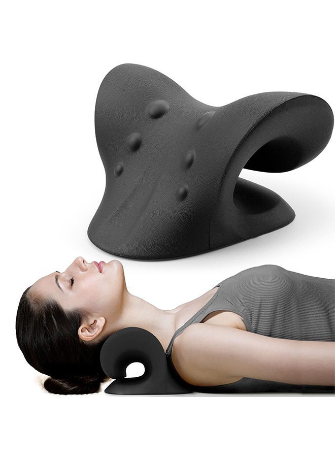 Neck and Shoulder Relaxer,Cervical Traction Device for TMJ Pain Relief and Cervical Spine Alignment,Chiropractic Pillow,Neck Stretcher (Black)