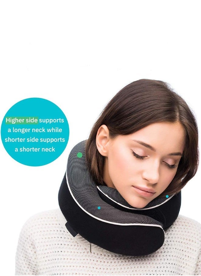 Orthopedic Neck Pillow, Travel Neck Pillows for Airplanes, Memory Foam Kit, Updated Resting Material, Airplane Travel Set with 3D Contoured Eye Masks, Earplugs, and Luxury Mesh Bag, Black