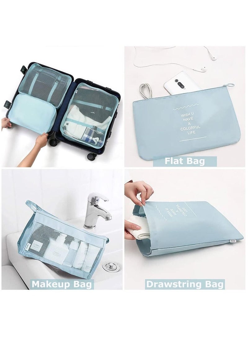 Packing Cubes, 7 Set Travel Storage Bags for Clothes, Lightweight Luggage Travel Packing Organizers for Clothing Sorting, Travel Accessories (Light Blue)