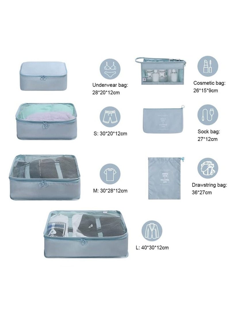 Packing Cubes, 7 Set Travel Storage Bags for Clothes, Lightweight Luggage Travel Packing Organizers for Clothing Sorting, Travel Accessories (Light Blue)