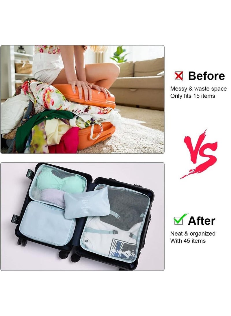 Packing Cubes, 7 Set Travel Storage Bags for Clothes, Lightweight Luggage Travel Packing Organizers for Clothing Sorting, Travel Accessories (Light Blue)