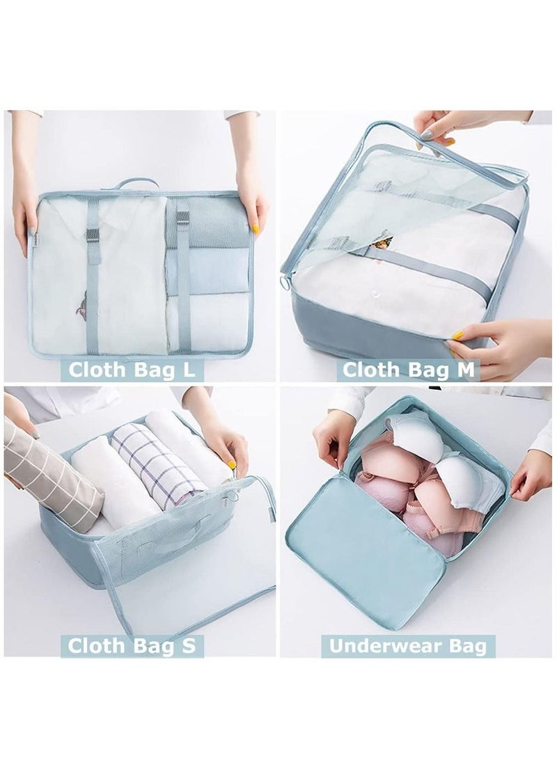 Packing Cubes, 7 Set Travel Storage Bags for Clothes, Lightweight Luggage Travel Packing Organizers for Clothing Sorting, Travel Accessories (Light Blue)