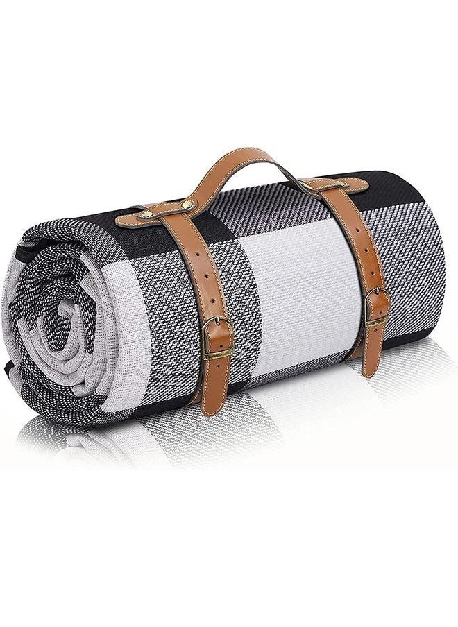 Picnic Blanket 200 * 200cm Extra Large Waterproof and Foldable, 3-Layer Outdoor Blanket for 6 to 8 Adults,For Camping, Park, Beach, Grass, Indoors (Black and White)
