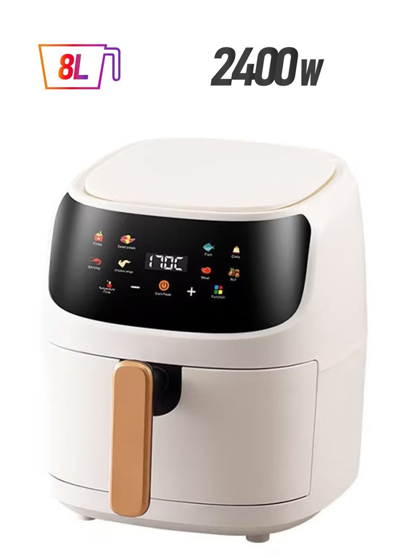 8L Visual Air Fryer,Healthy Cooking,Intelligent Control Panel,2400W High Power,Cooking French Fries/Cakes,For Family Gatherings/Hotel Restaurants(White)