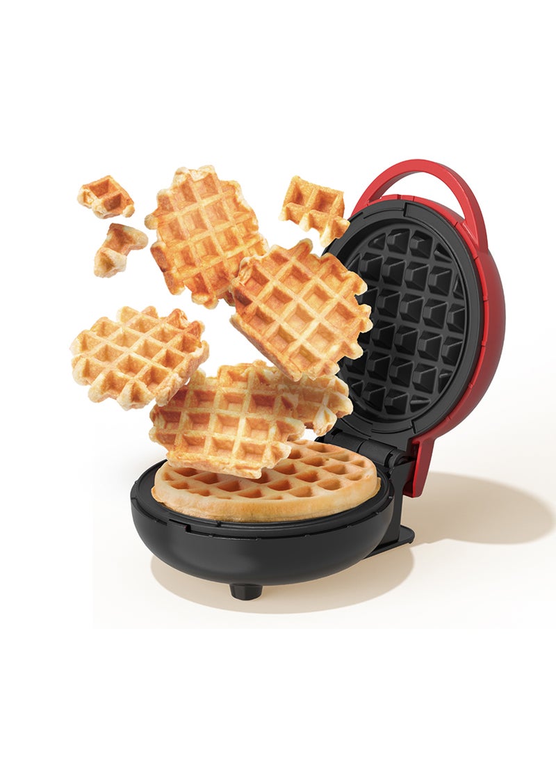 Mini Waffle Maker with Quick Heating, Ceramic Coated, Toxin-free, made without PTFEs, PFOAs & other PFAs for Safer & Healthier Cooking, Easy to Clean, Perfect for Kids and Families, 2-Year Warranty 420 W WM100 Red