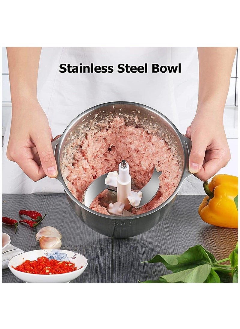 Electric Meat Grinder, 2L Stainless Steel Meat Chopper with 4 Blades, Food Processor for Meat, Vegetables, Fruits and Nuts