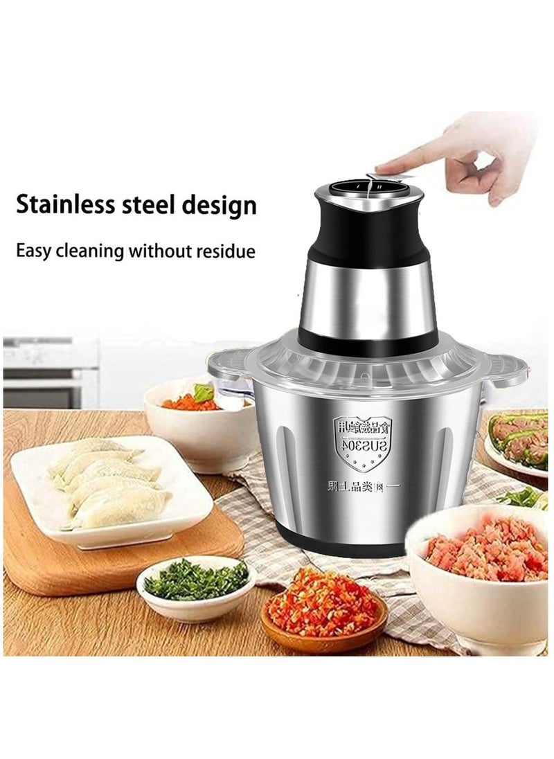 Electric Meat Grinder, 2L Stainless Steel Meat Chopper with 4 Blades, Food Processor for Meat, Vegetables, Fruits and Nuts