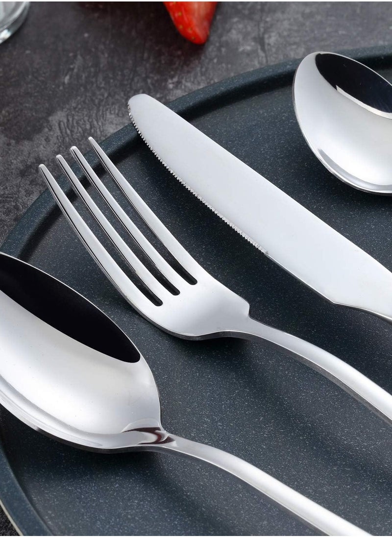 24-piece Stainless Steel Cutlery Set for 6 People, Flatware Silverware Set with Knife Fork Spoon, Silver Tableware for Daily Use