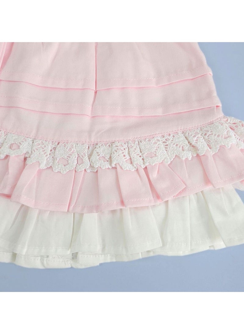 Keebee Organic Cotton Flowers Hand-Embroidered Baby Pink Girls Peony Dress