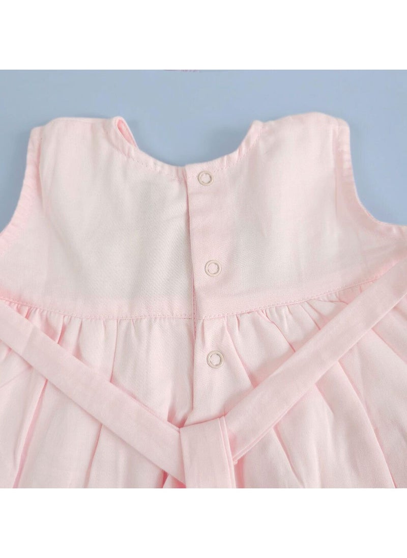 Keebee Organic Cotton Flowers Hand-Embroidered Baby Pink Girls Peony Dress