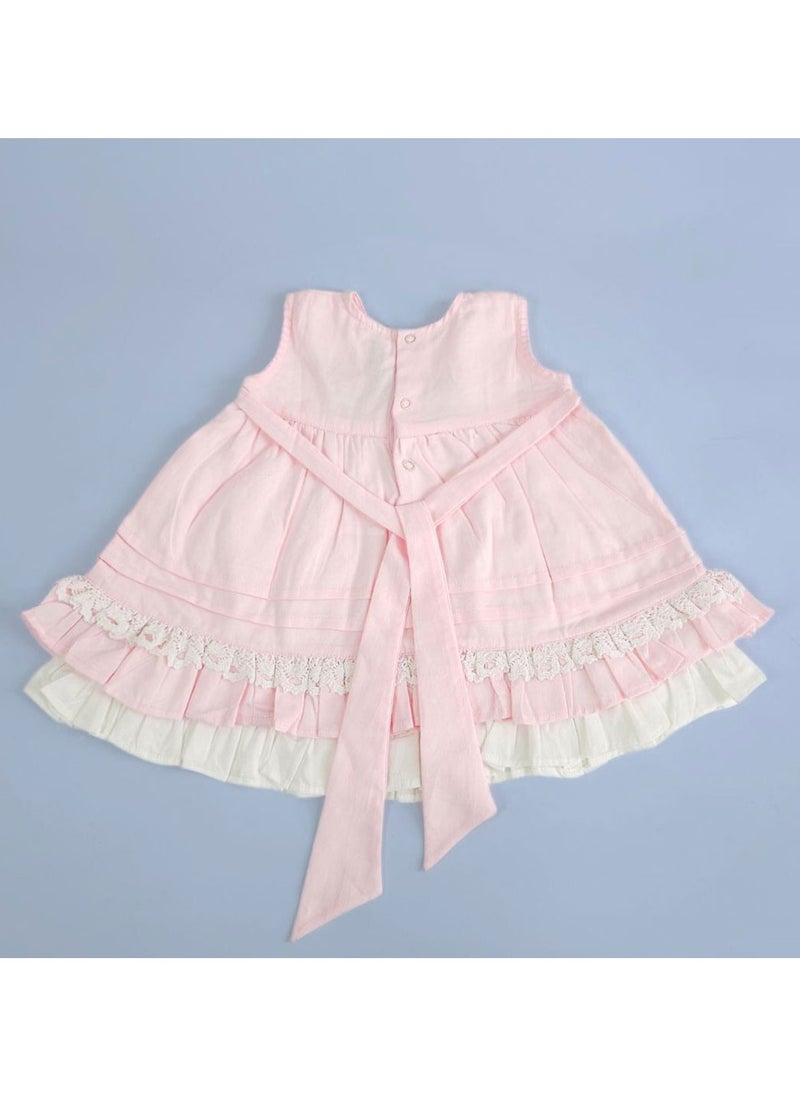 Keebee Organic Cotton Flowers Hand-Embroidered Baby Pink Girls Peony Dress