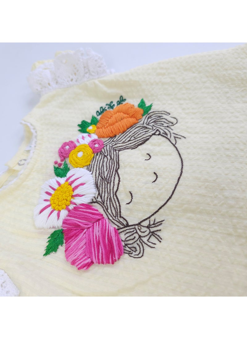 Keebee Organic Cotton Hand-Embroidered Yellow Girls Blossom Dress