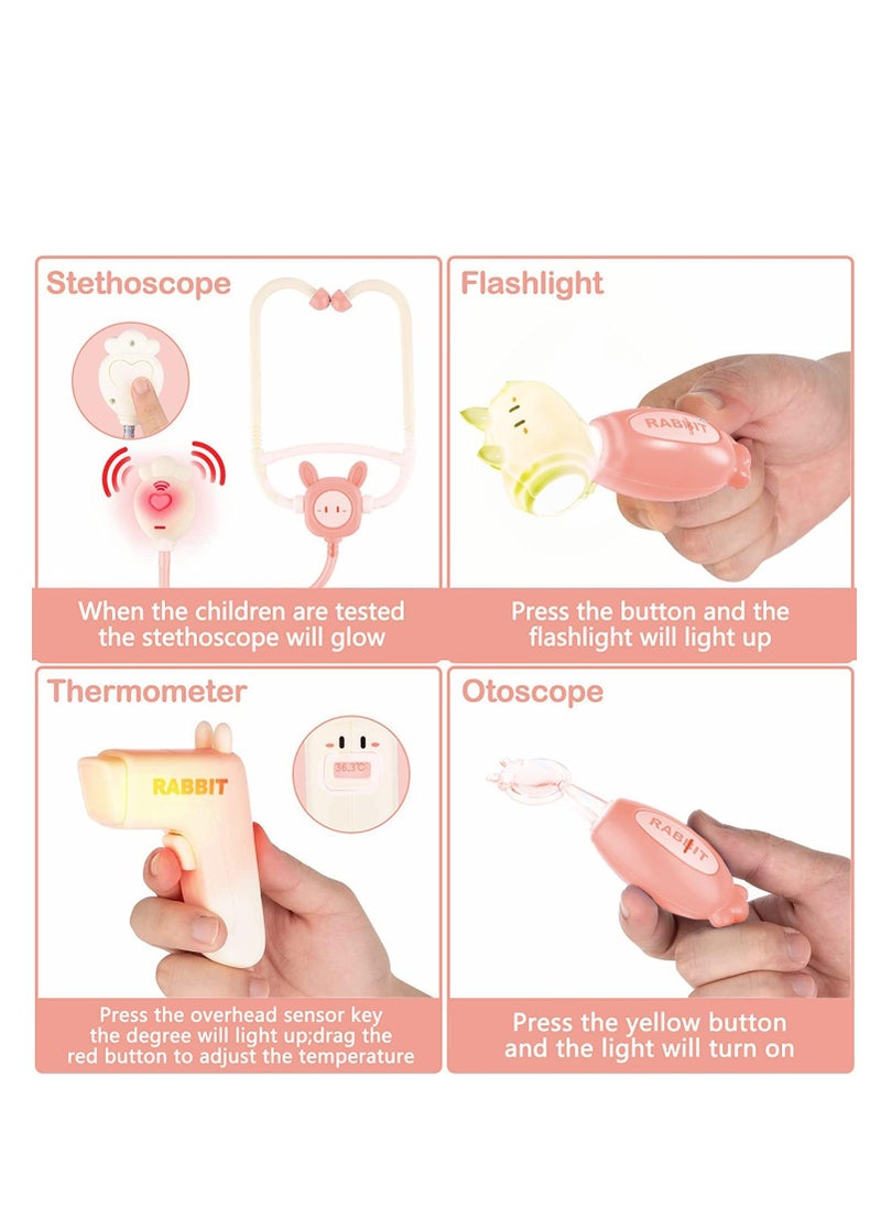 Doctor Kit for Kids, Medical Kit with Stethoscope, Pretend Play Educational Doctor Toys, Doctor Playset with Realistic Light & Sound, Role Play Toys for 6+ Years Old Gifts (Pink)