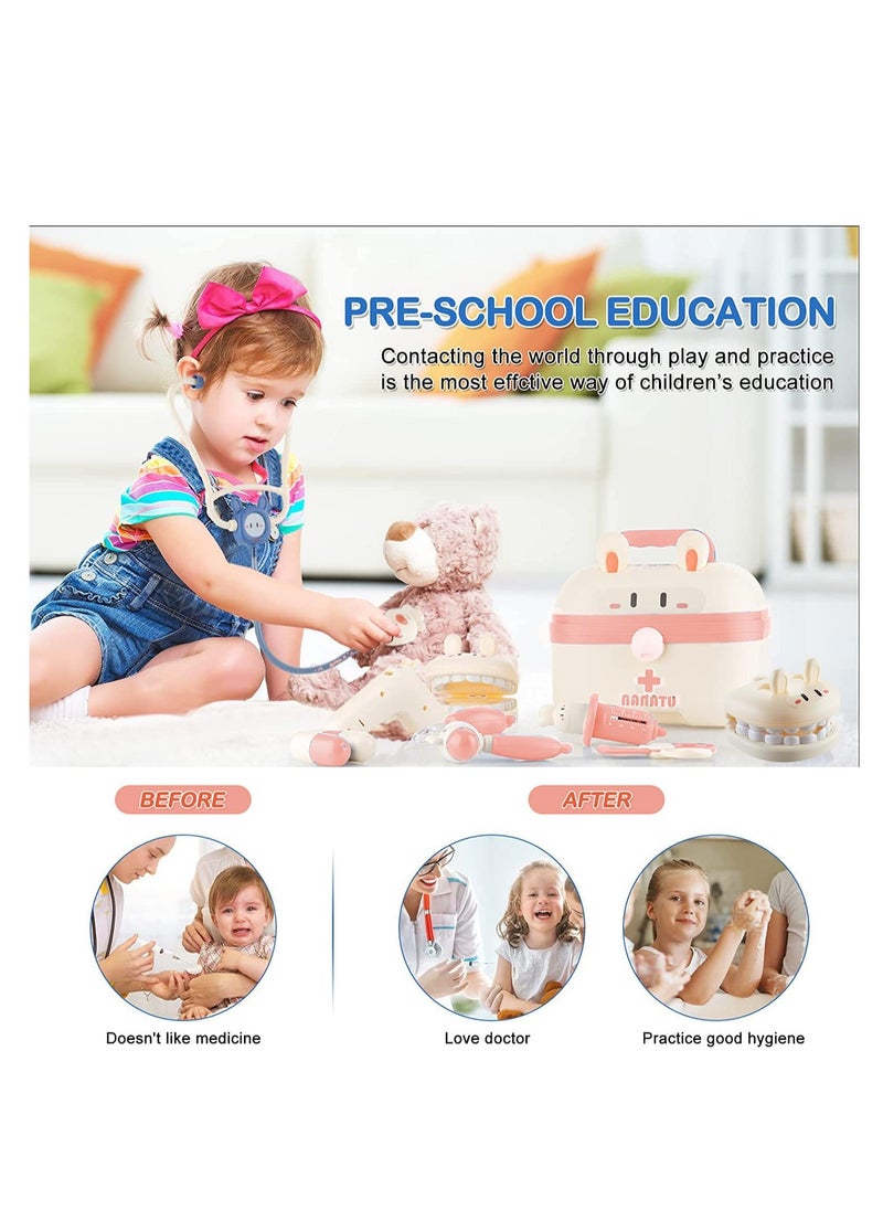 Doctor Kit for Kids, Medical Kit with Stethoscope, Pretend Play Educational Doctor Toys, Doctor Playset with Realistic Light & Sound, Role Play Toys for 6+ Years Old Gifts (Pink)
