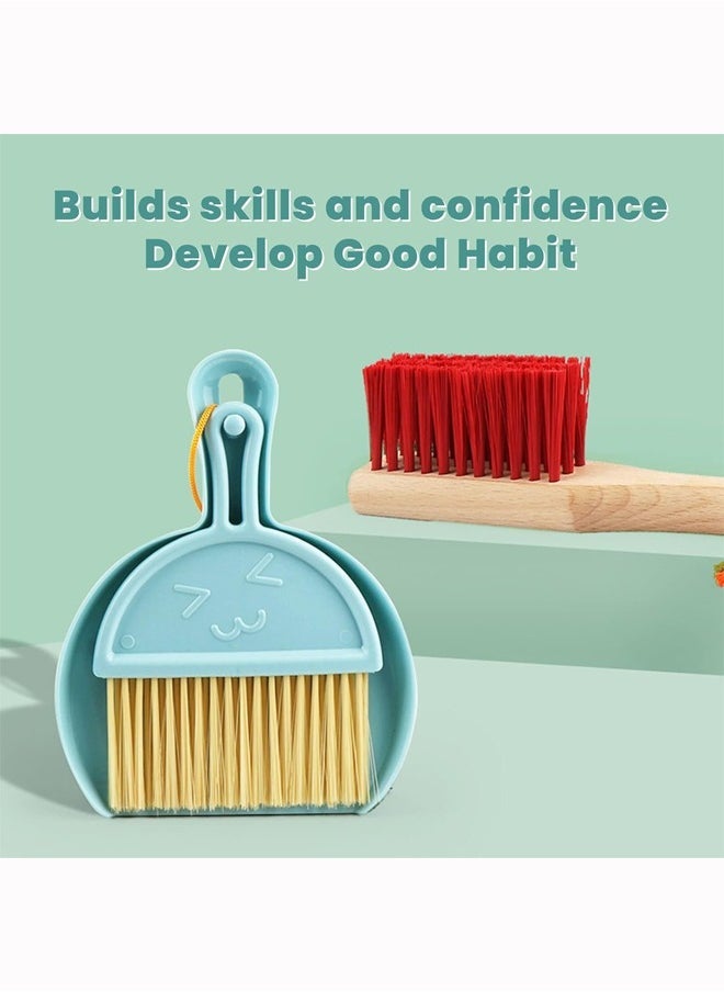 Kids Cleaning Toy Set, 9 Piece Wooden Detachable Children Cleaning Toys - Broom, Mop, Duster, Brush, Dustpan, Bucket, Dish Cloth, and Hanging Stand Housekeeping Kit