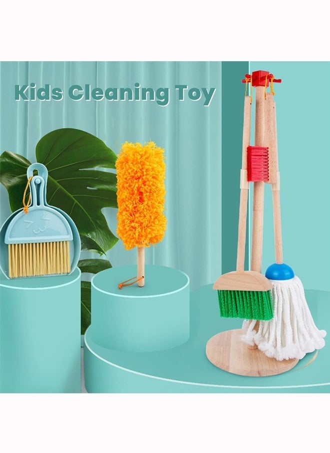 Kids Cleaning Toy Set, 9 Piece Wooden Detachable Children Cleaning Toys - Broom, Mop, Duster, Brush, Dustpan, Bucket, Dish Cloth, and Hanging Stand Housekeeping Kit
