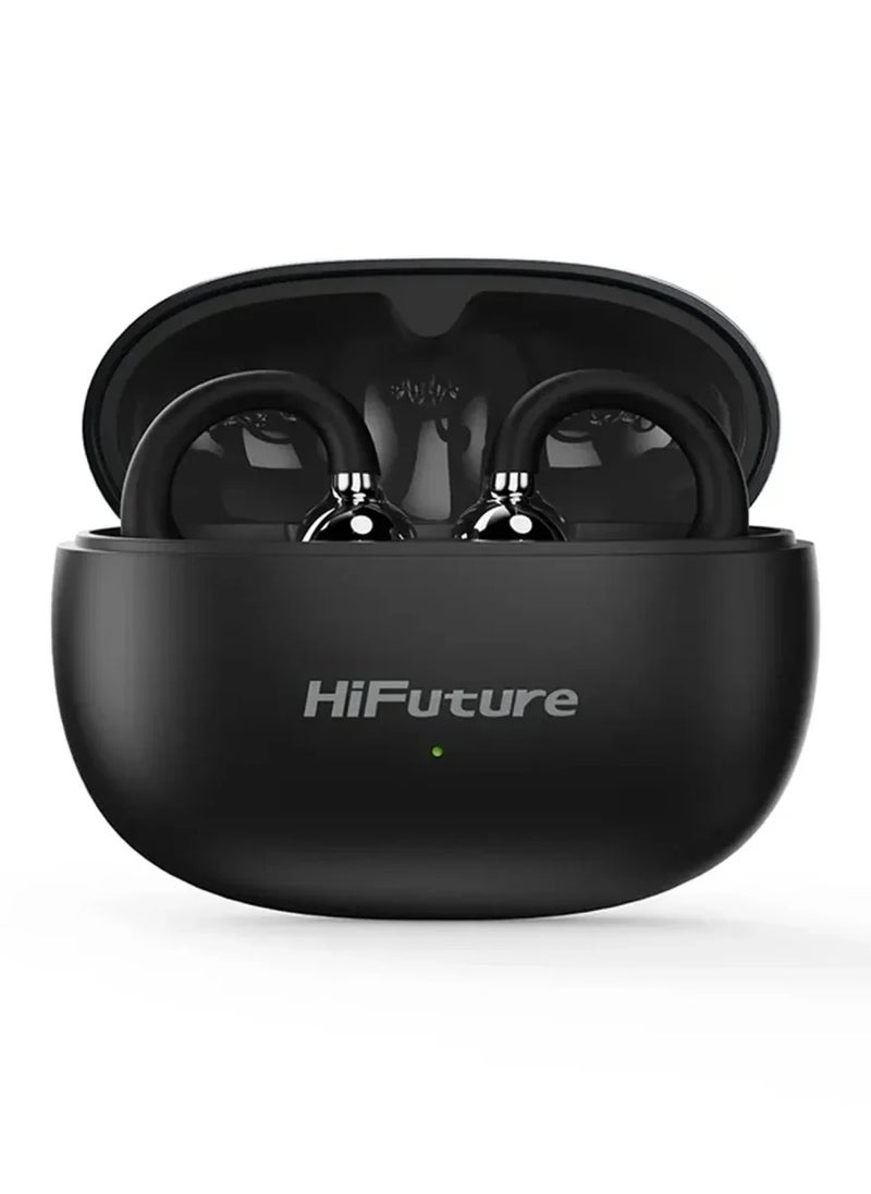 HiFuture FlexClip Open Ear Wireless Earbuds, 30 Hrs Playtime, AI ENC Noise Cancellation – Black