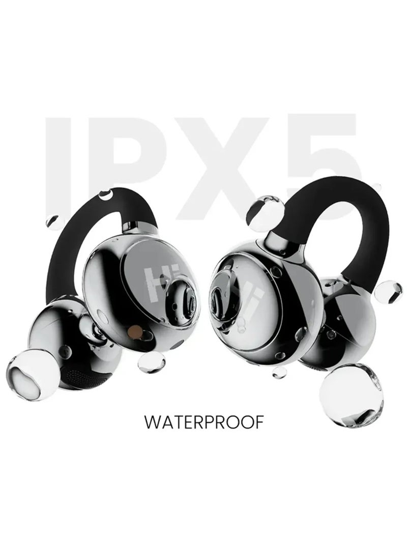 HiFuture FlexClip Open Ear Wireless Earbuds, 30 Hrs Playtime, AI ENC Noise Cancellation – Black