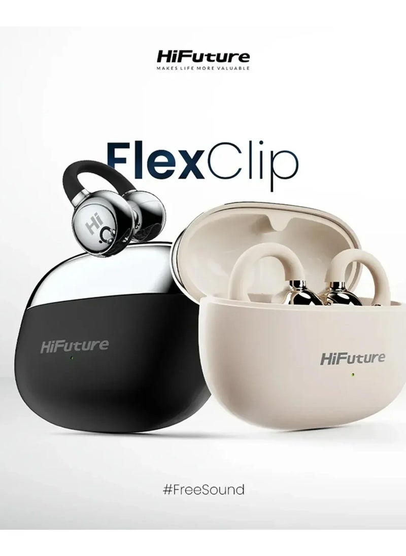 HiFuture FlexClip Open Ear Wireless Earbuds, 30 Hrs Playtime, AI ENC Noise Cancellation – Black