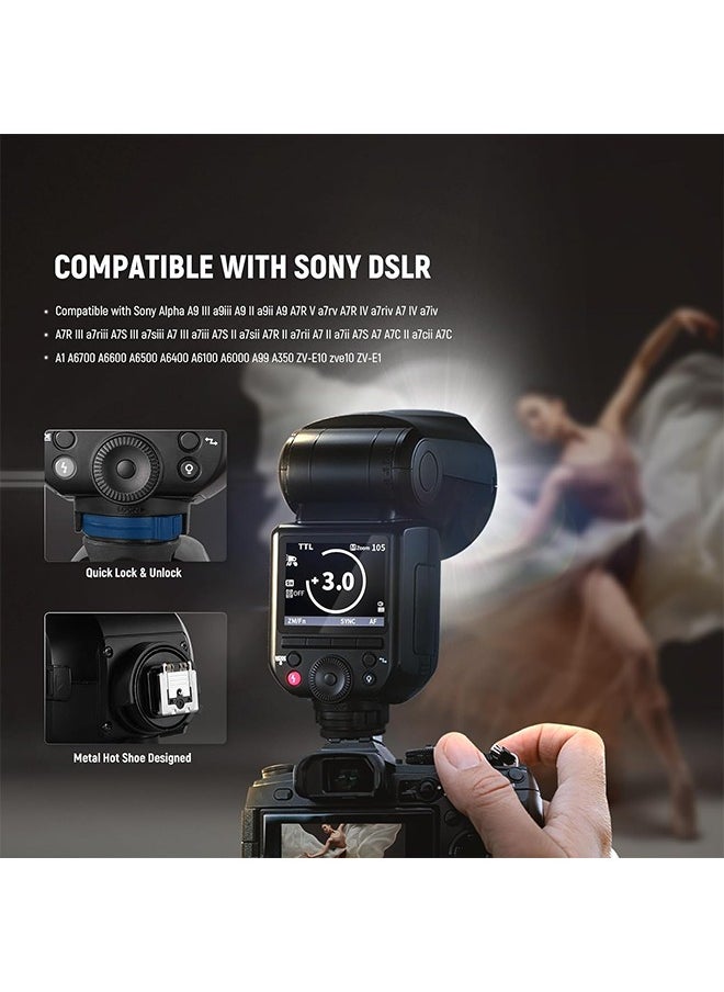 NEEWER Z2PRO-S 2.4G TTL Round Head Flash Speedlite Compatible with Sony, Wireless Compatible with Godox, 76Ws 1/8000s HSS, Upgraded UI, TTL/M TCM Switch, 7.2V/3000mAh Battery, 600 Full Power Flash