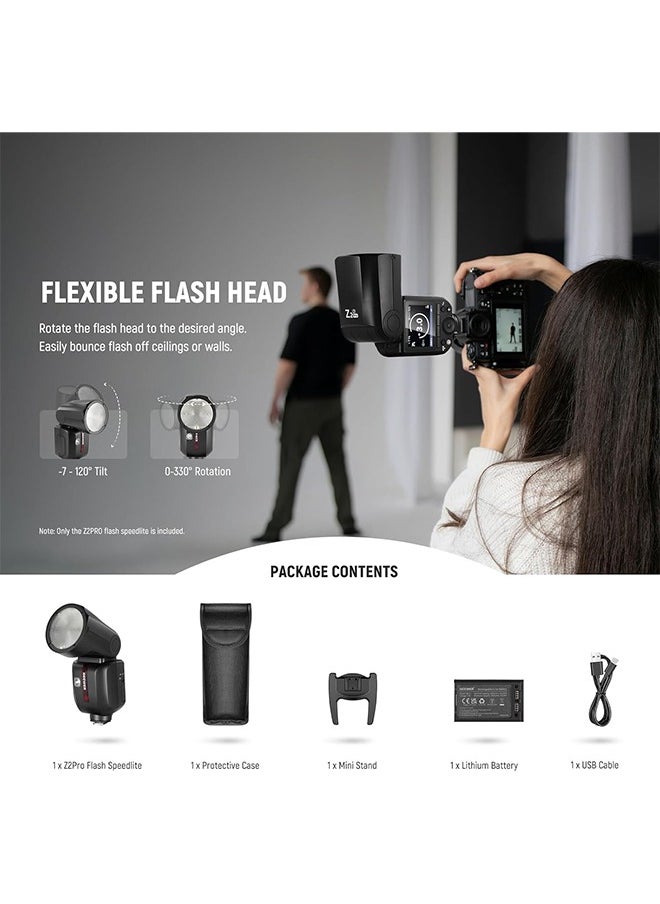 NEEWER Z2PRO-N 2.4G TTL Round Head Flash Speedlite Compatible with Nikon, Wireless Compatible with Godox, 76Ws 1/8000s HSS, Upgraded UI, TTL/M TCM Switch, 7.2V/3000mAh Battery, 600 Full Power Flash