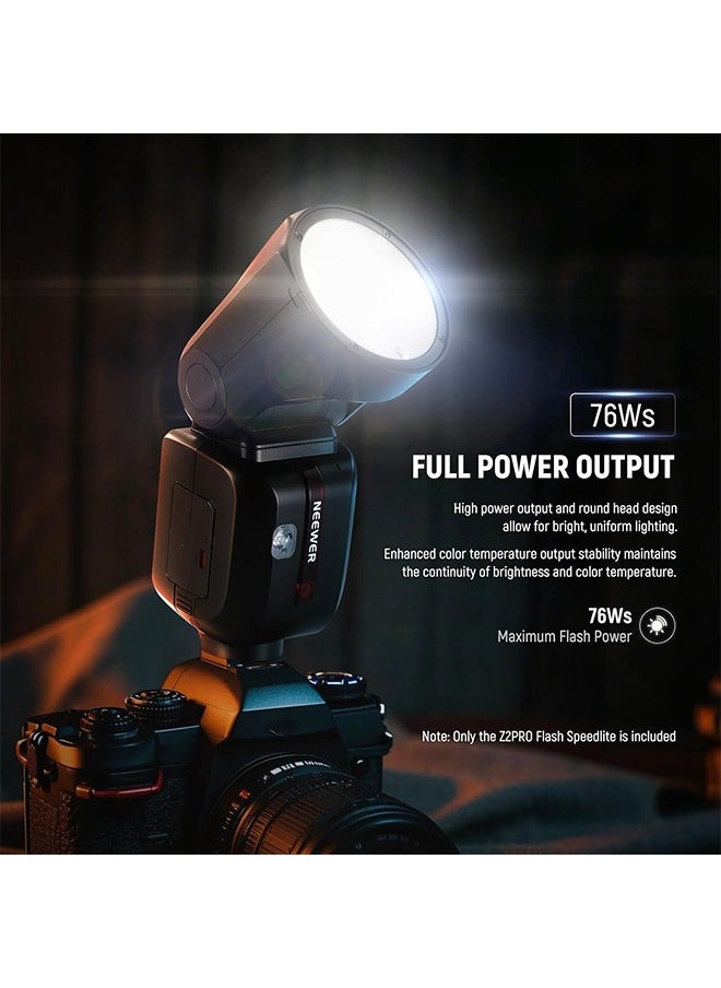 NEEWER Z2PRO-N 2.4G TTL Round Head Flash Speedlite Compatible with Nikon, Wireless Compatible with Godox, 76Ws 1/8000s HSS, Upgraded UI, TTL/M TCM Switch, 7.2V/3000mAh Battery, 600 Full Power Flash