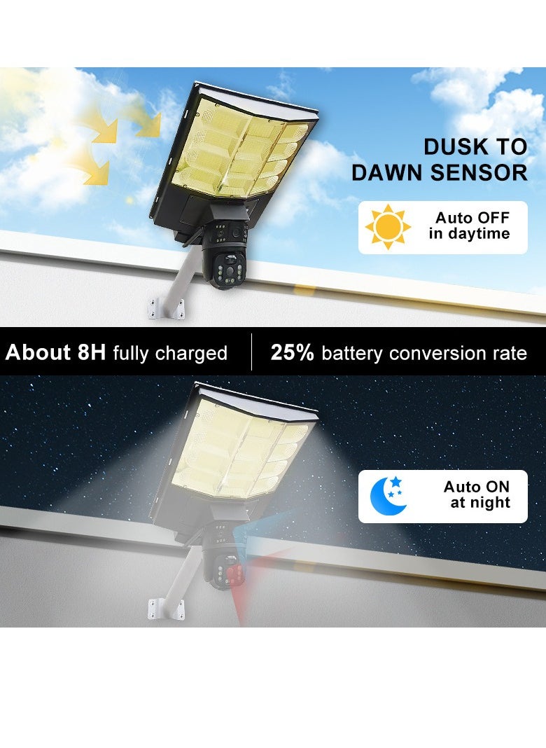 Solar Security Camera With Lights, 360 Degree Panoramic Solar Street Light Camera, Weather Resistant Durable Outdoor Camera Monitor For Security And Lightening, (1pc, Black)