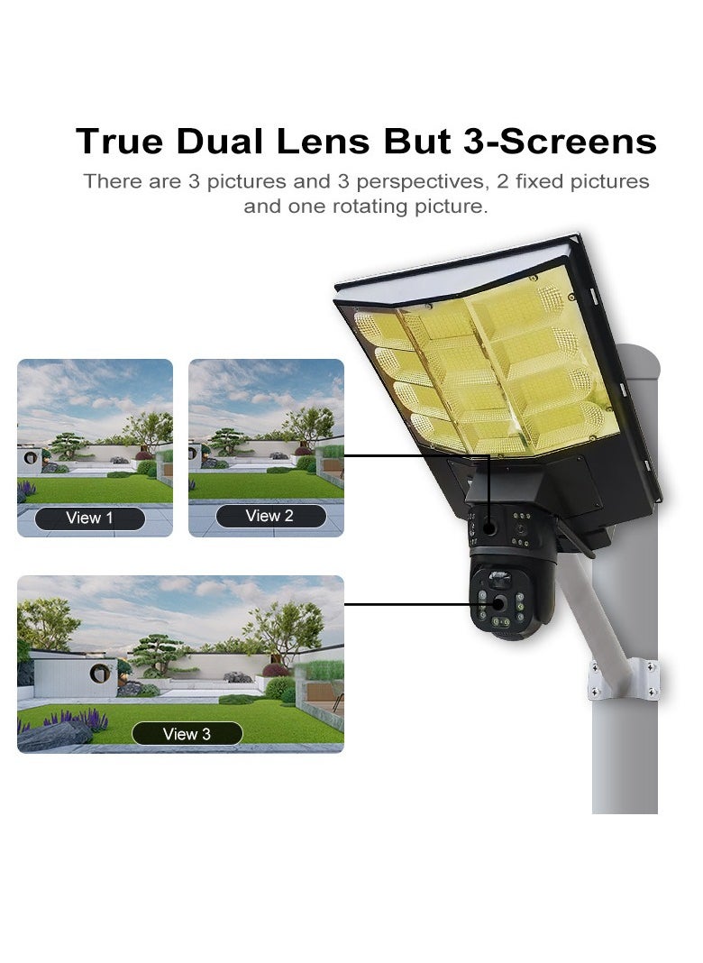 Solar Security Camera With Lights, 360 Degree Panoramic Solar Street Light Camera, Weather Resistant Durable Outdoor Camera Monitor For Security And Lightening, (1pc, Black)