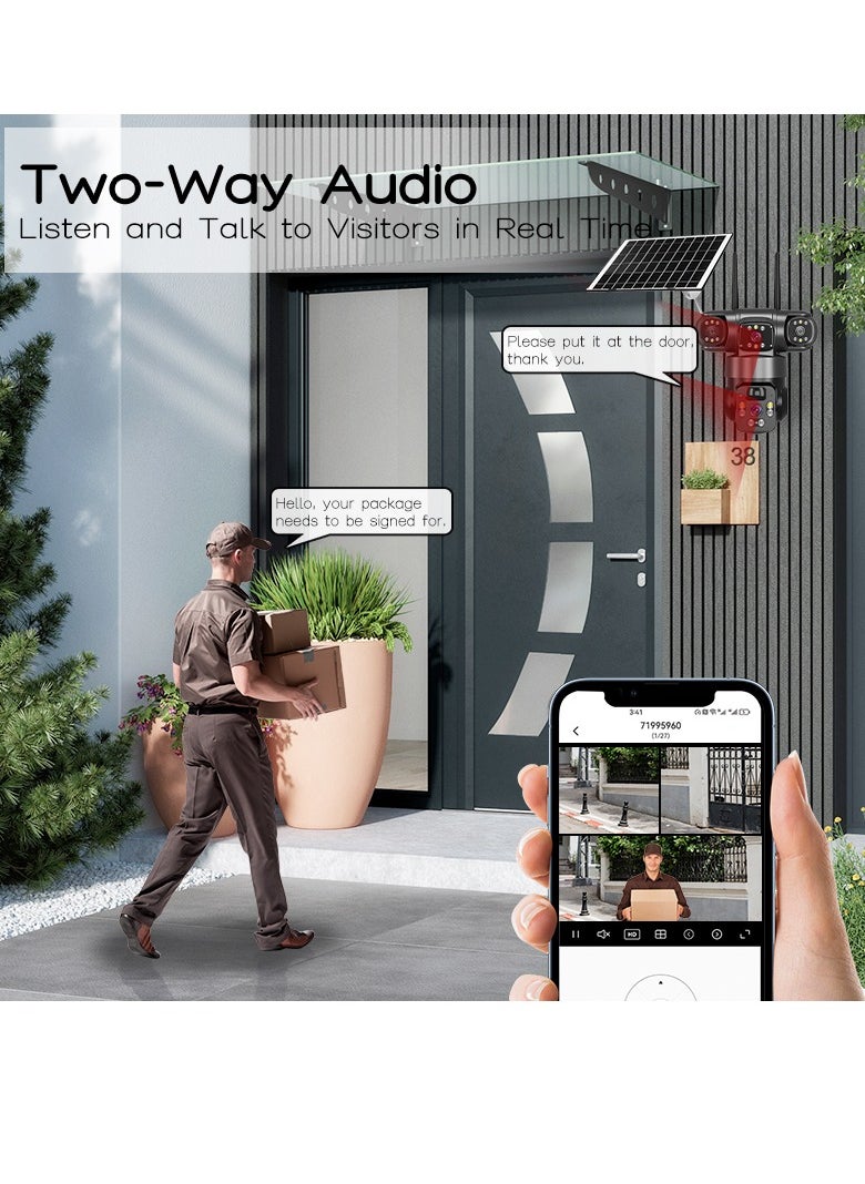 Outdoor Dual Lens 4G Solar Camera, Wifi Network Wireless Solar CCTV Camera, Waterproof Home Security Monitor IP Camera, Sturdy And Durable Security Camera For Home Office, (1pc)