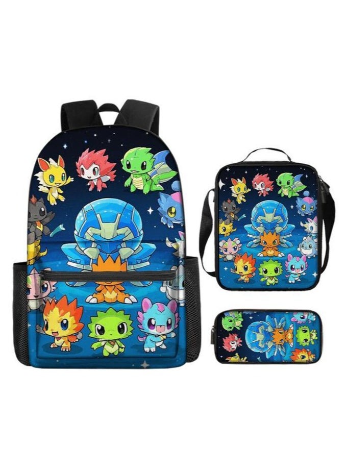 Cartoon three-piece schoolbag with zipper - 695