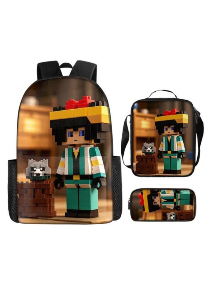 Cartoon three-piece schoolbag with front pocket - 146