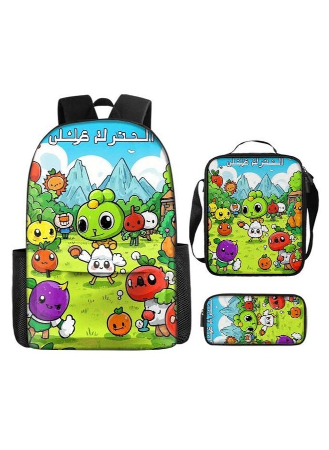 Cartoon three-piece schoolbag with front pocket - 114