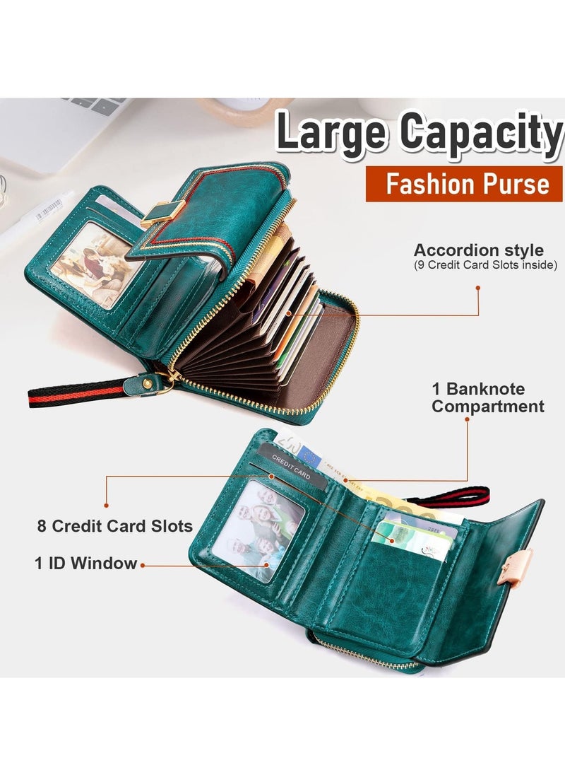 Women Purses RFID Blocking Leather Short Purse Bifold Ladies Small Purse