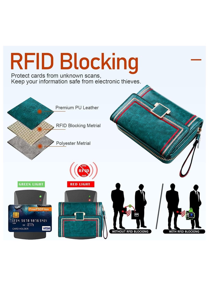 Women Purses RFID Blocking Leather Short Purse Bifold Ladies Small Purse