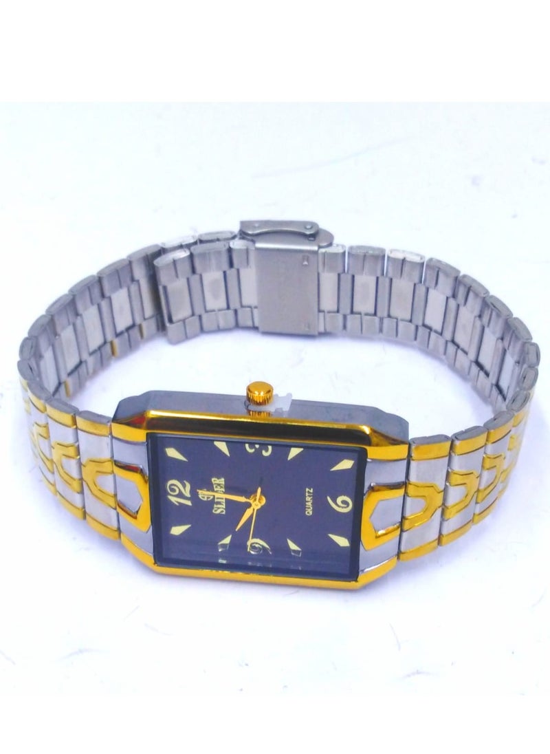 Couples Watch Set, Two-Tone Gold and Silver Band, Black Dial,
