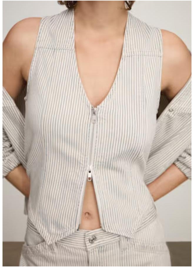 Striped Gilet With Zip Waistcoat