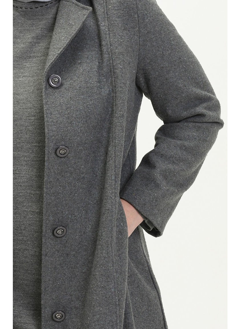 Plus Size Buttoned Cashmere Coat 0176-03 Gray