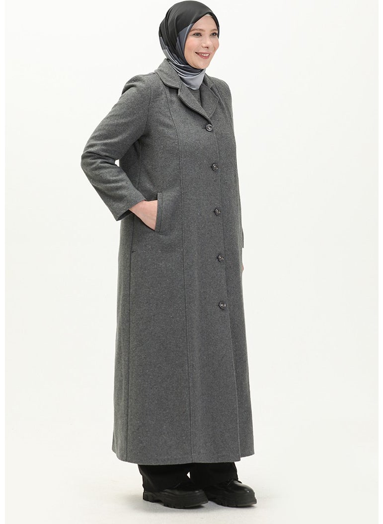 Plus Size Buttoned Cashmere Coat 0176-03 Gray