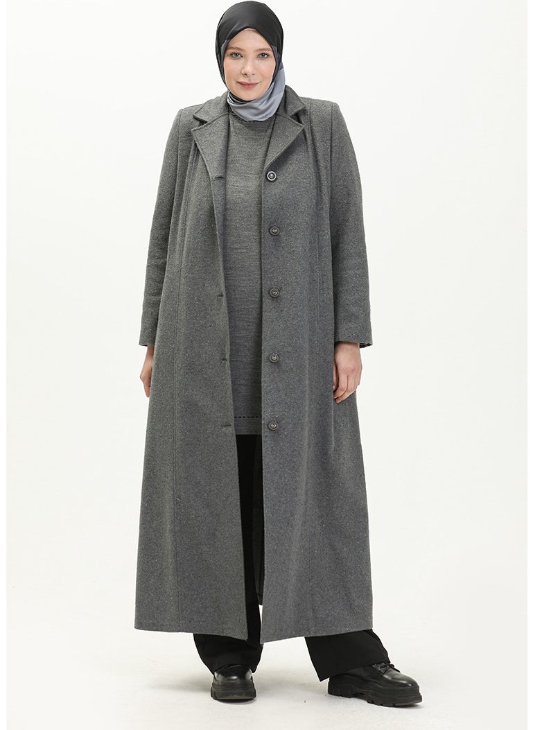 Plus Size Buttoned Cashmere Coat 0176-03 Gray