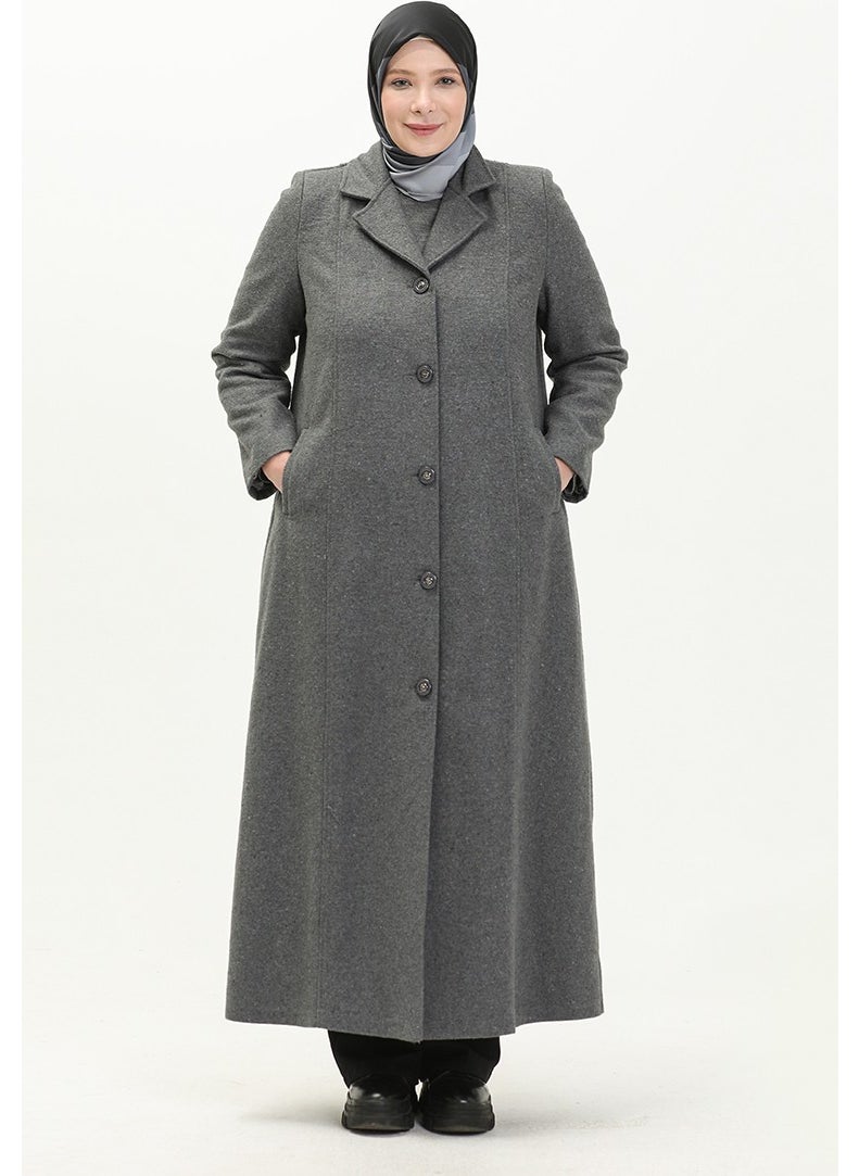 Plus Size Buttoned Cashmere Coat 0176-03 Gray