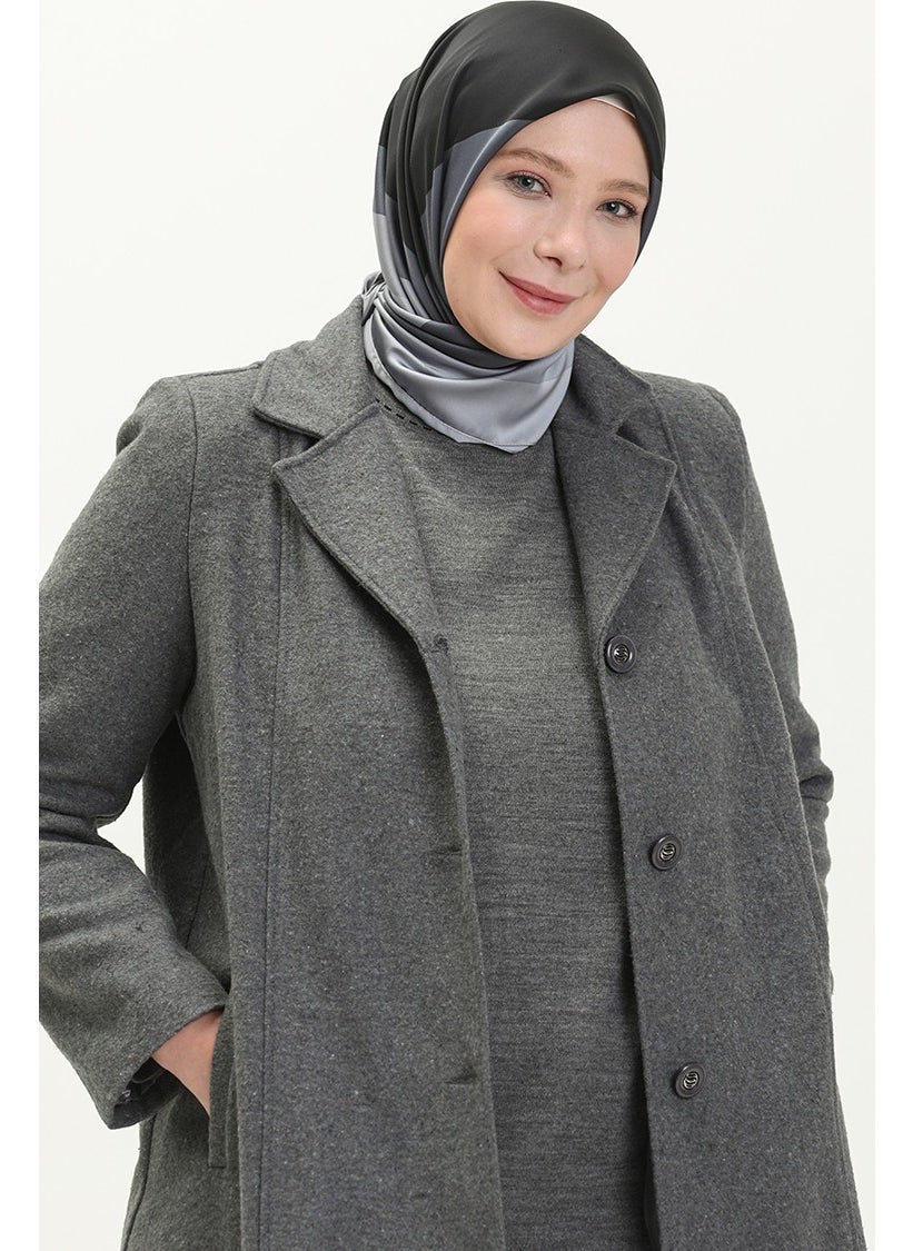 Plus Size Buttoned Cashmere Coat 0176-03 Gray