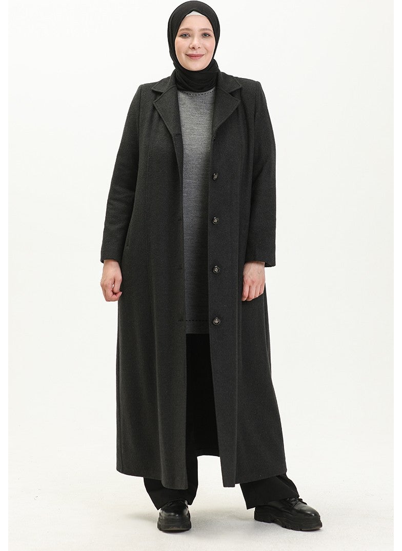 Plus Size Buttoned Cashmere Coat 0176-04 Smoke