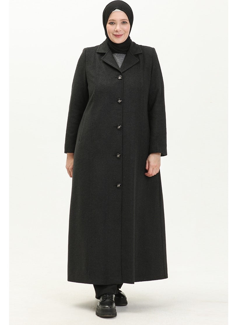 Plus Size Buttoned Cashmere Coat 0176-04 Smoke
