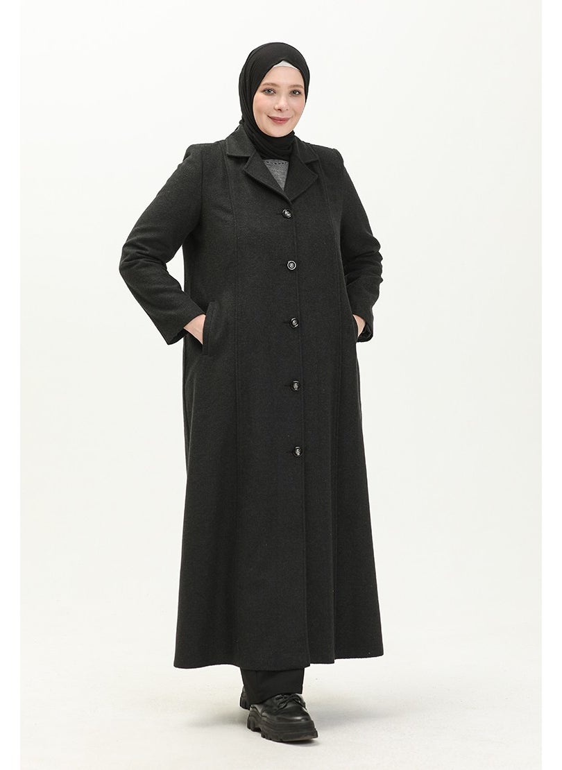 Plus Size Buttoned Cashmere Coat 0176-04 Smoke