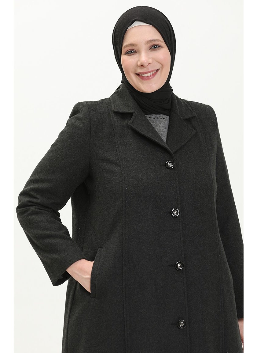Plus Size Buttoned Cashmere Coat 0176-04 Smoke