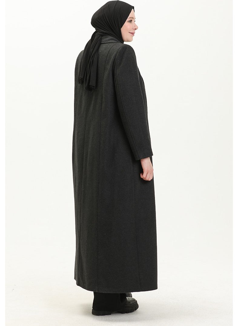 Plus Size Buttoned Cashmere Coat 0176-04 Smoke