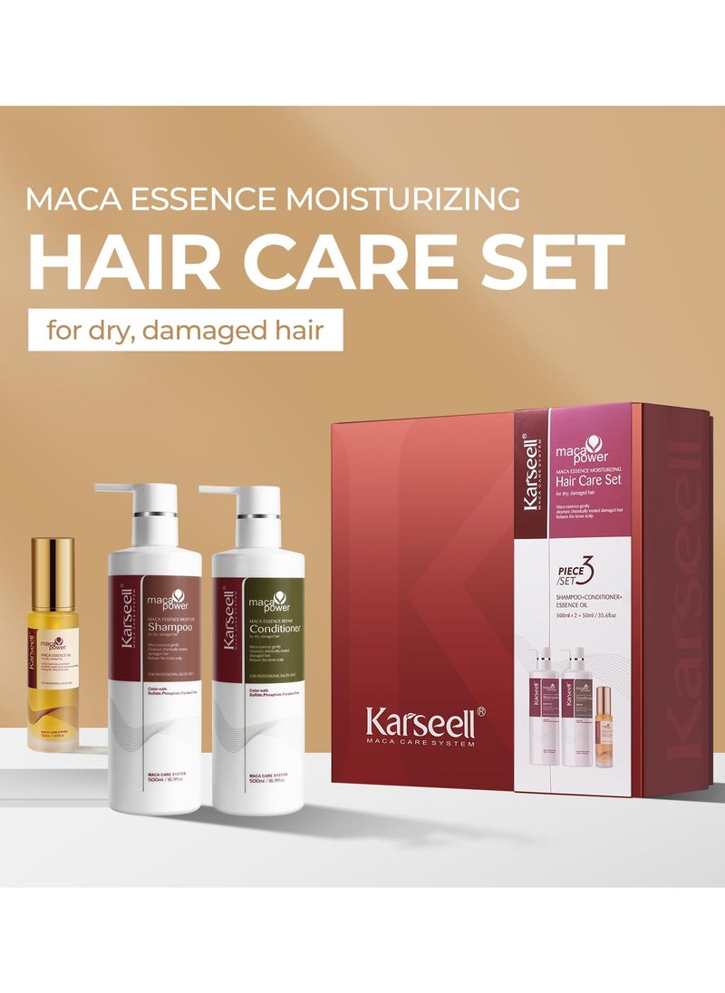 KarseellCollagen Hair Treatment Maca Essence Hair Care Set, Hair Oil Shampoo and Conditioner Set