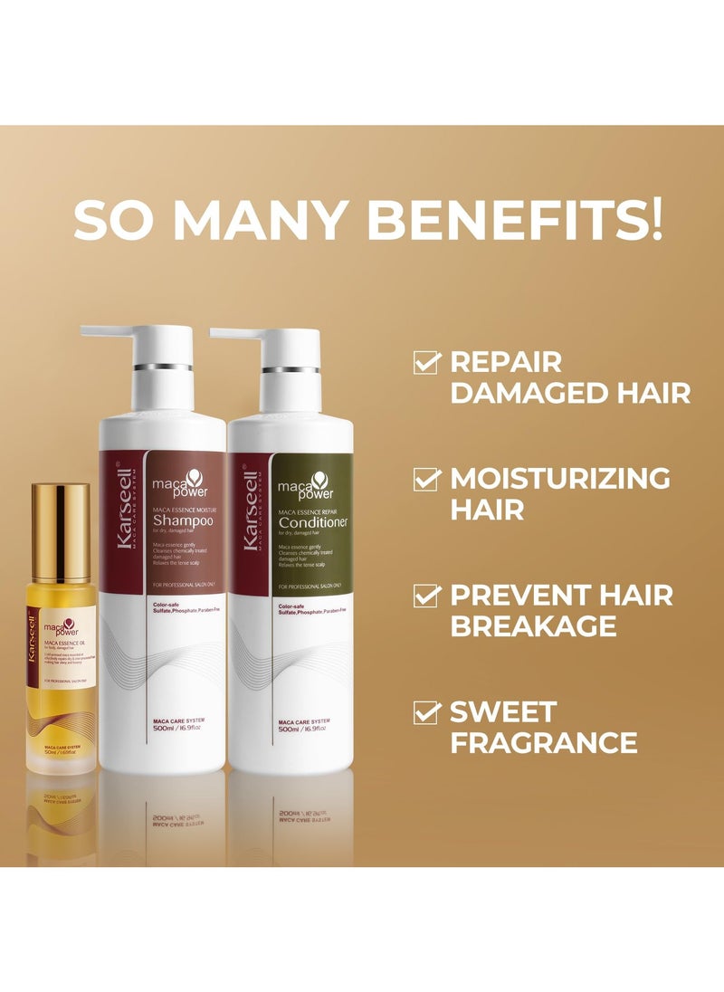 KarseellCollagen Hair Treatment Maca Essence Hair Care Set, Hair Oil Shampoo and Conditioner Set